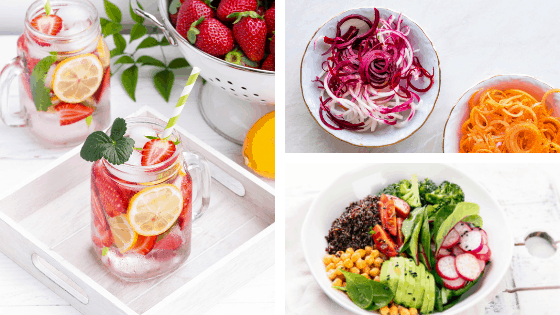 Healthy recipe ideas from Randa Derkson. Spa water, zoodles and a healthy salad bowl.