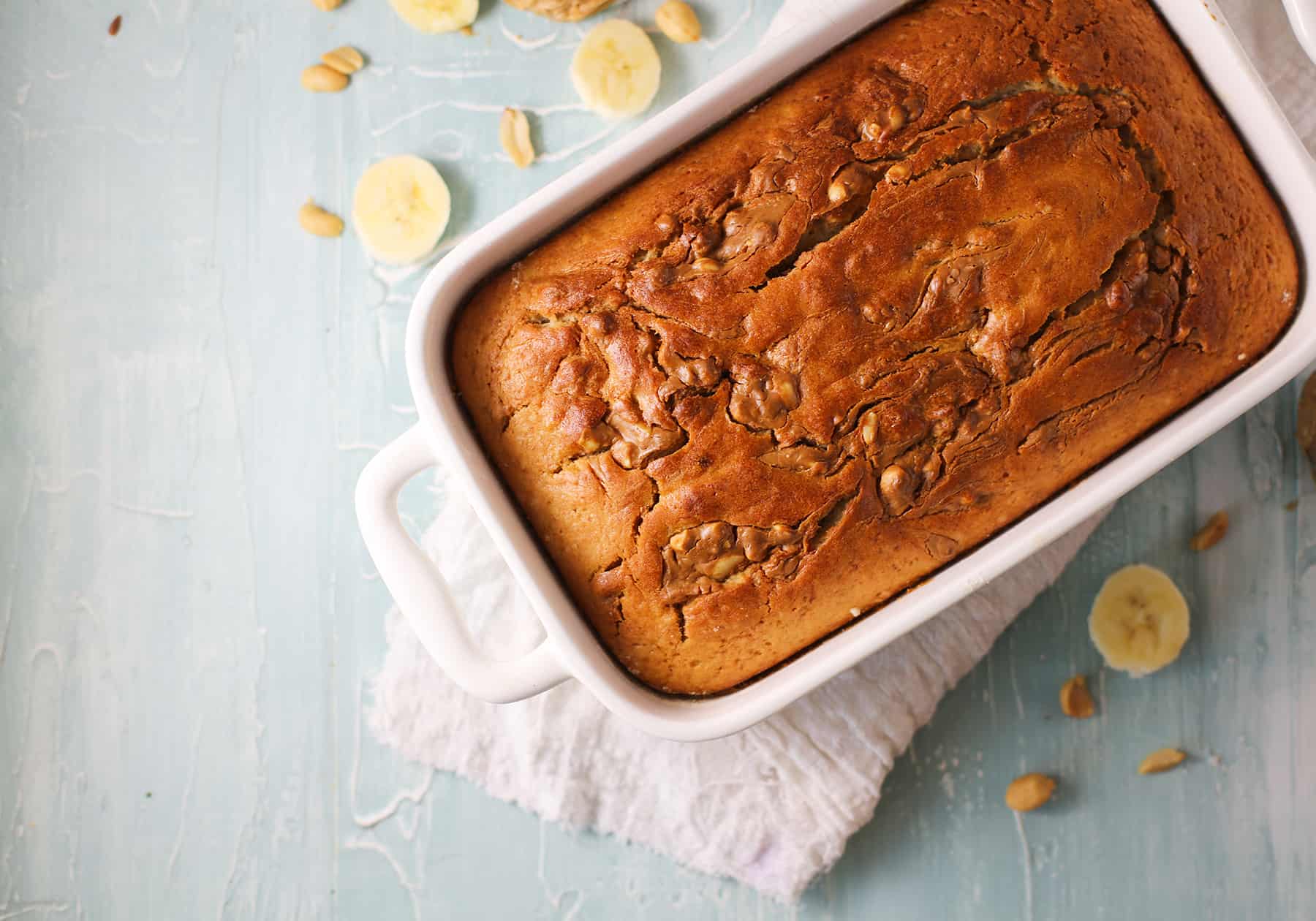 Healthy Peanut Butter Banana Bread (sweetened with maple syrup and bananas)