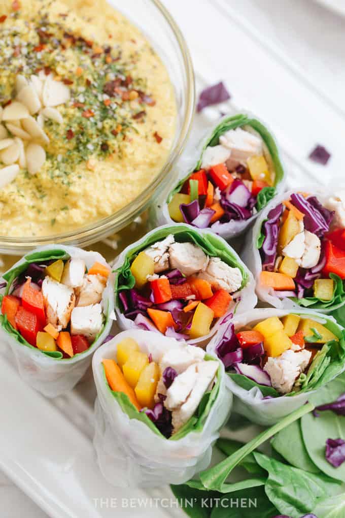 healthy chicken spring rolls with deli chicken