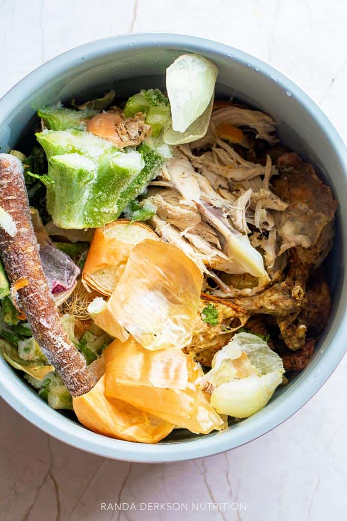 vegetable scraps and a rotisserie chicken in a Ninja Foodi to make bone broth