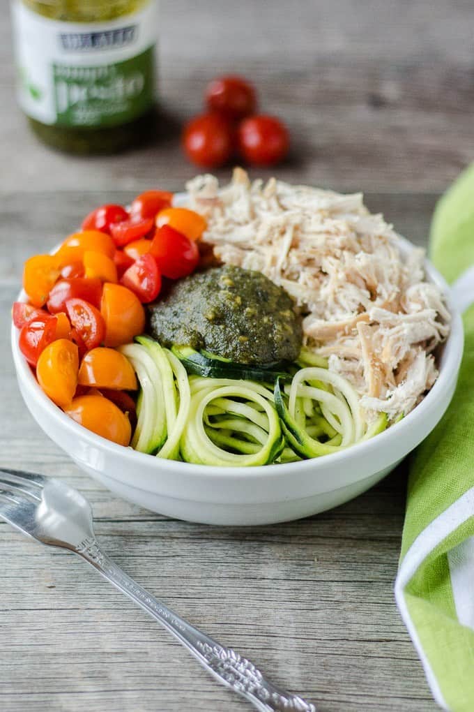 pesto chicken zoodle bowl recipe