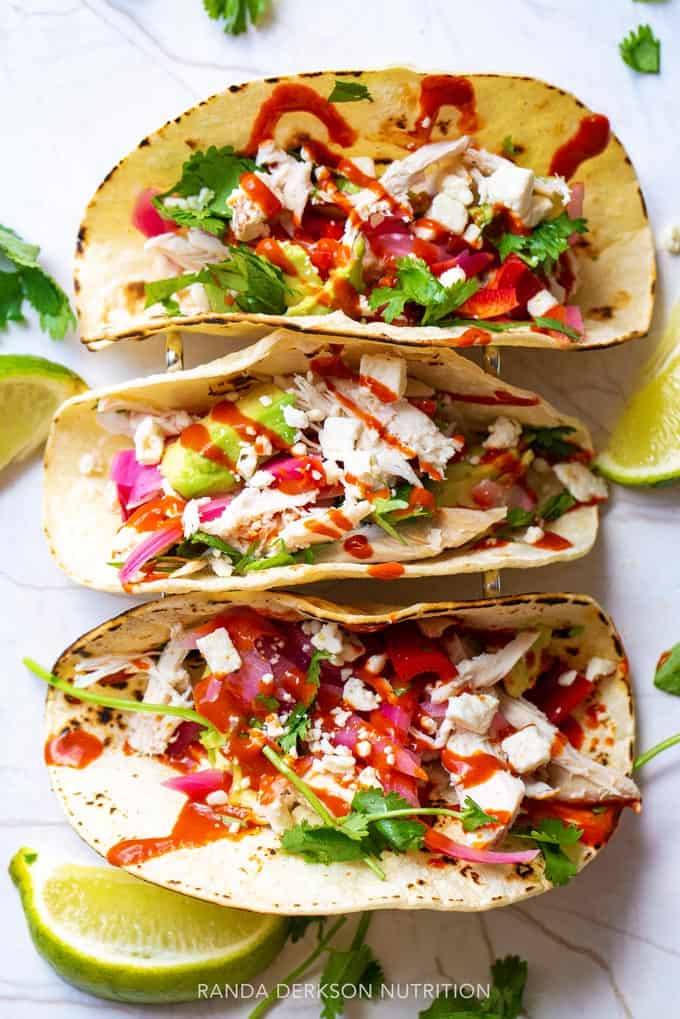 Healthy chicken tacos from leftover rotisserie chicken.