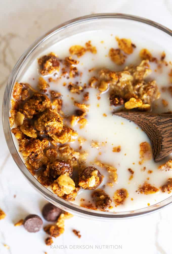 peanut butter bars into granola with almond milk