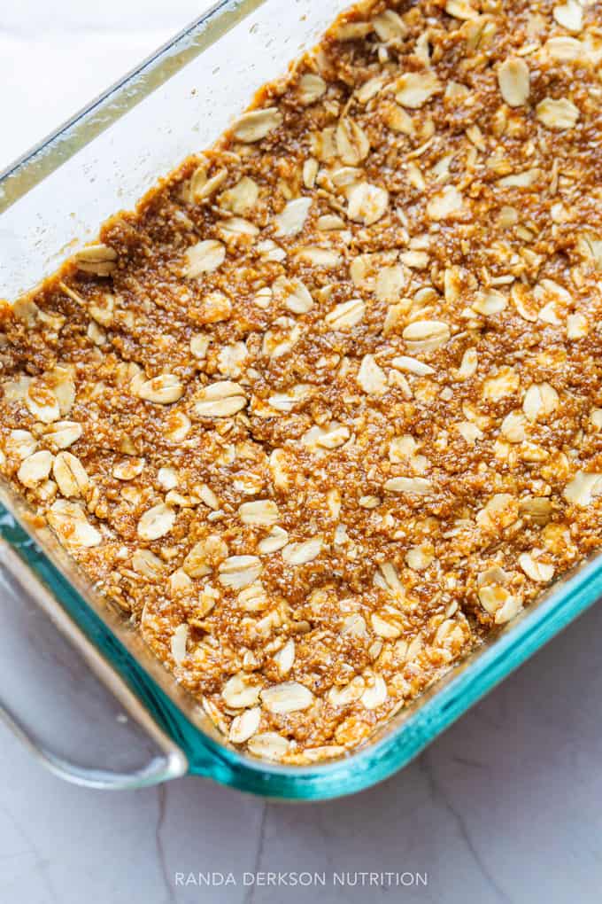 tip to make pumpkin oatmeal bars is to press the mixture into the pan firmly