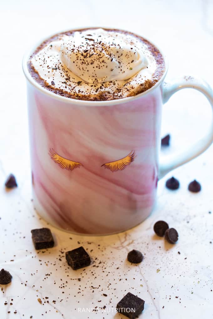 healthy hot chocolate with coconut whipped cream