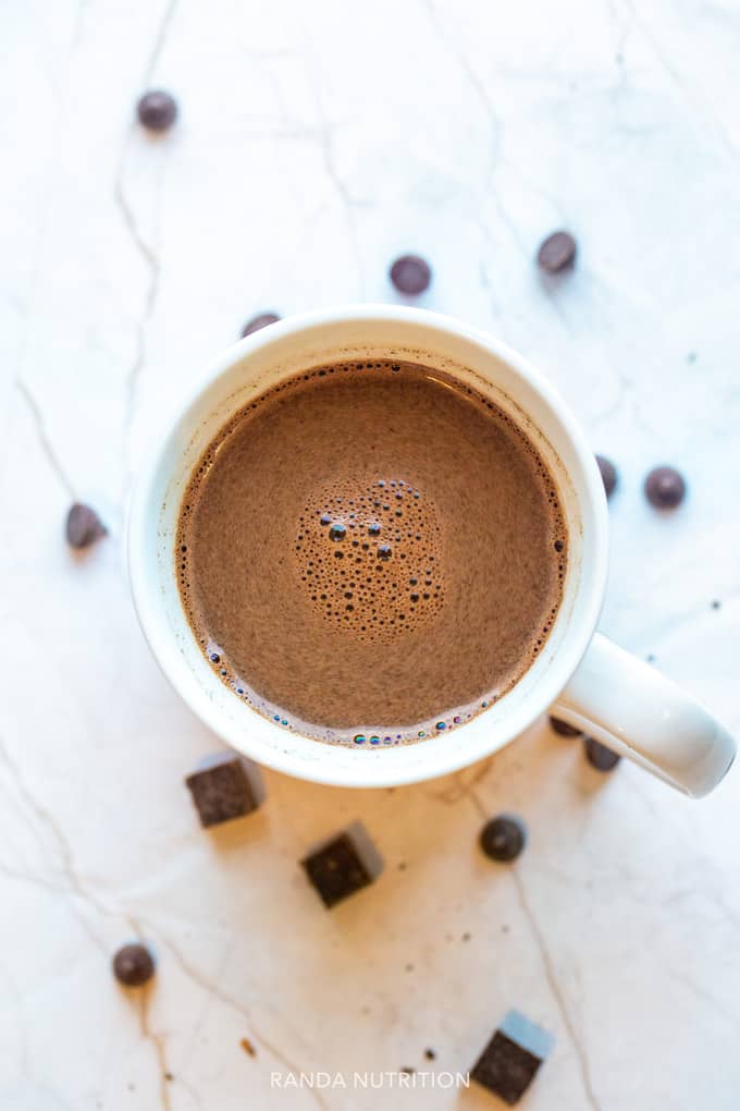 healthy hot chocolate in a white cup