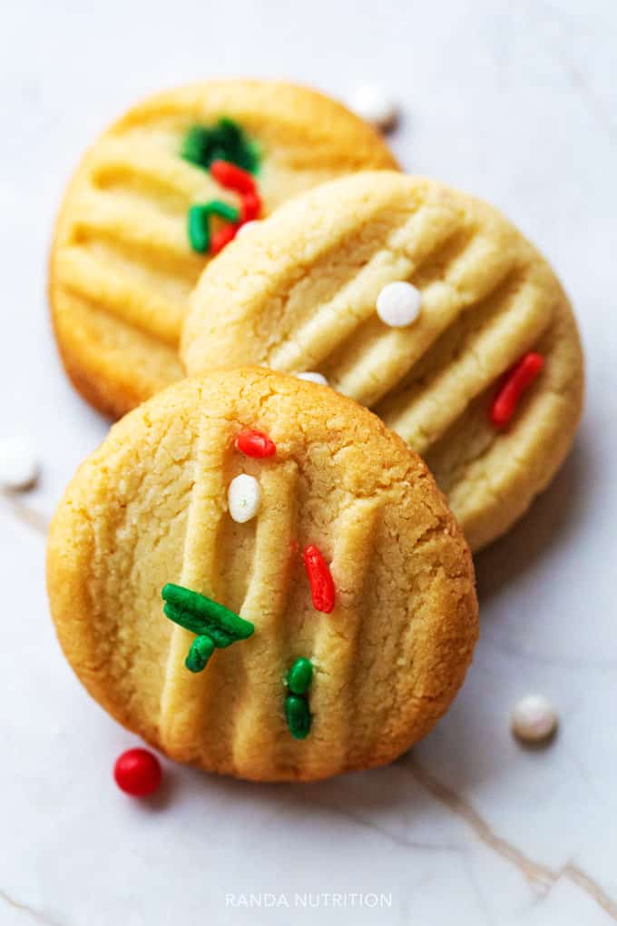 close up of healthy shortbread cookies on a marble background