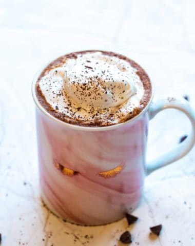 homemade hot cocoa in a pink glam mug