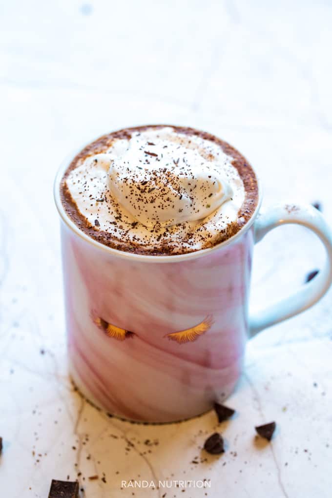 homemade hot cocoa in a pink glam mug