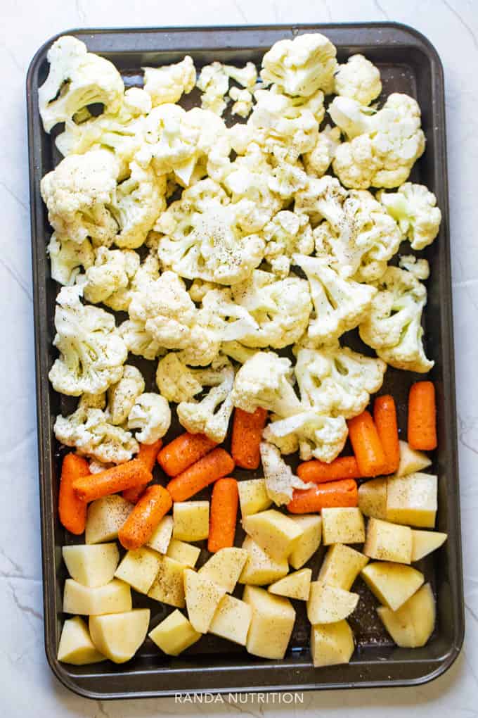 roasting cauliflower, carrots, and potatoes for soup