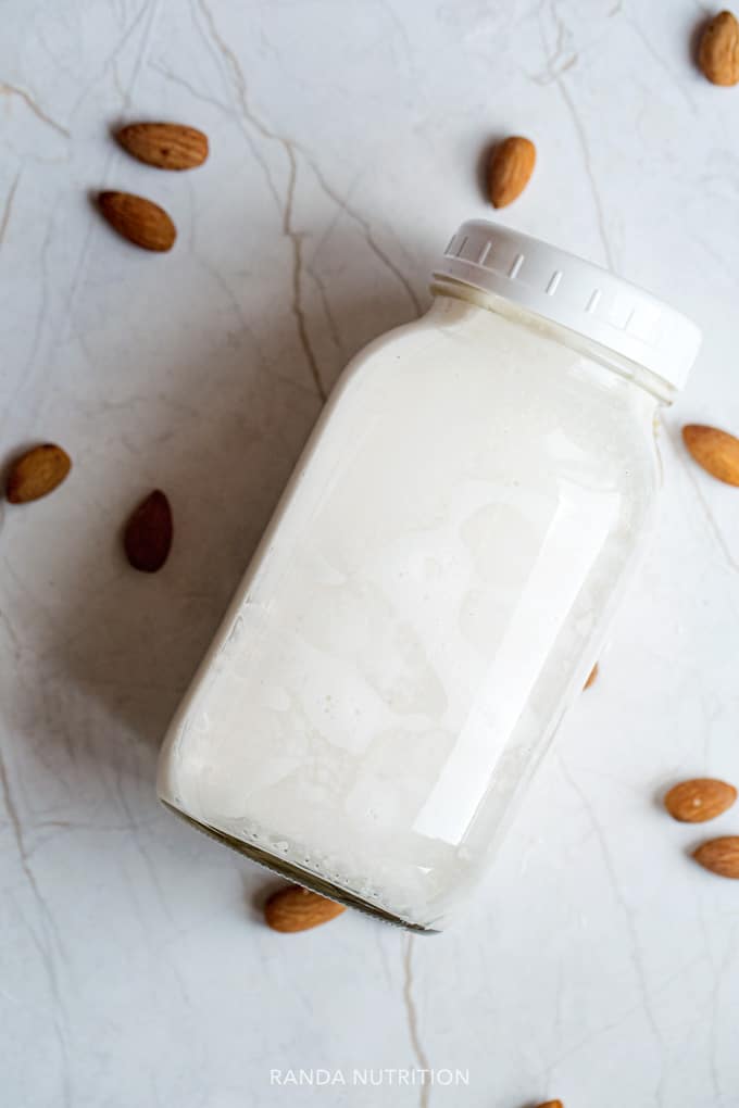 healthy homemade nut milk in a mason jar