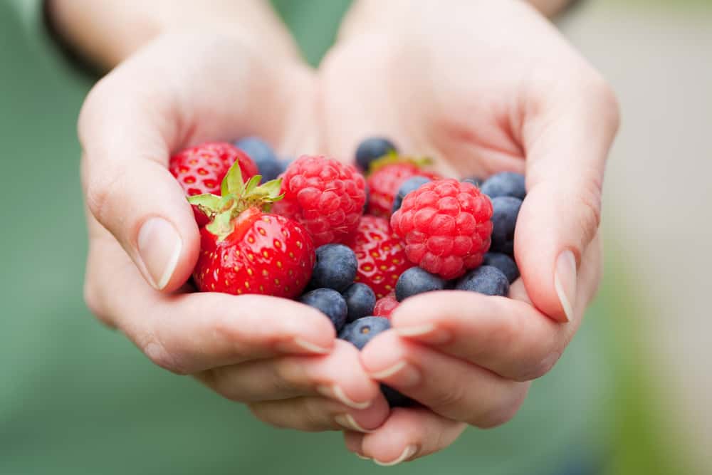 A hand cupped and full with berries that are good for brain health