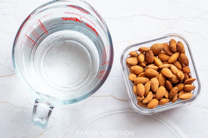 ingredients for homemade almond milk: water and almonds