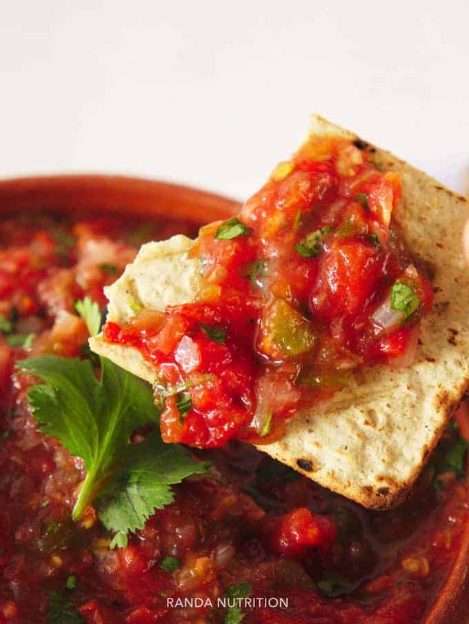 corn crackers scooping up homemade blender salsa