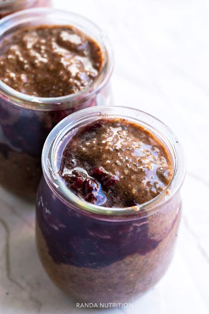 chia seed pudding with blended dark cherries