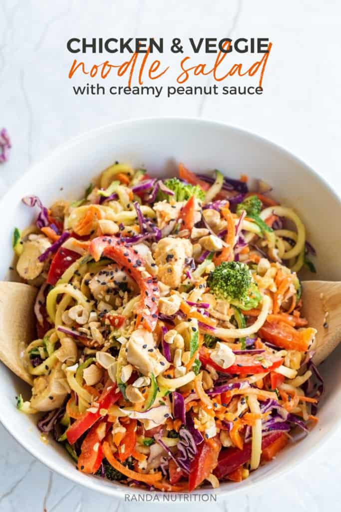 Chicken and Veggie Noodle salad with Creamy Peanut Dressing