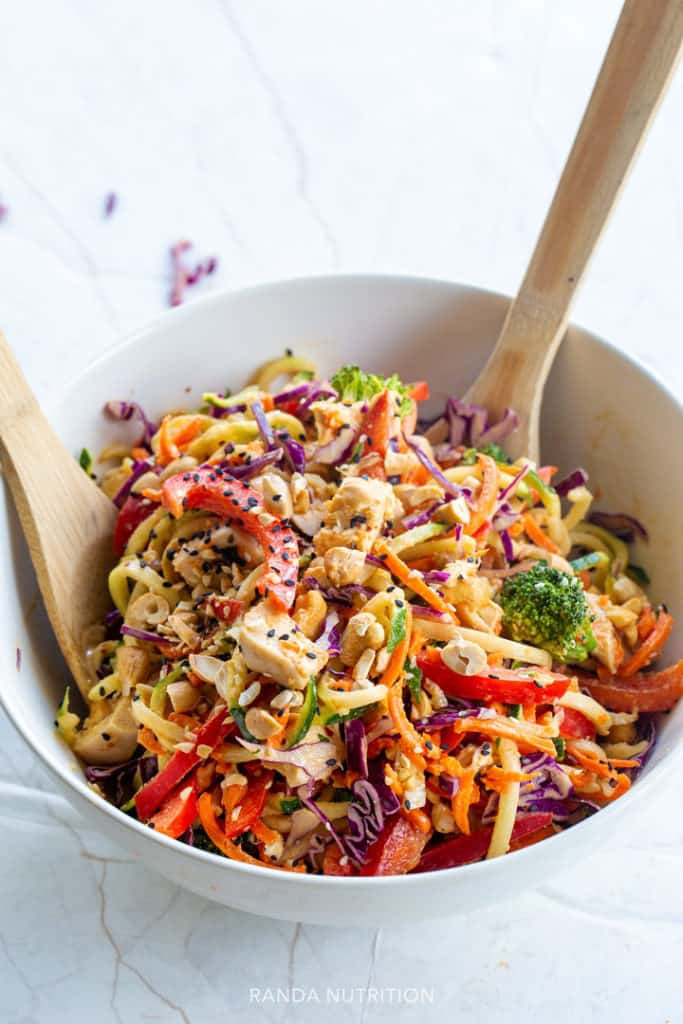 Thai Chicken Veggie Noodle Salad with Peanut Dressing