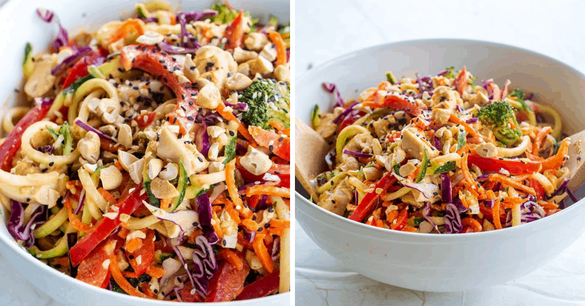 Thai Chicken Veggie Noodle Salad with Creamy Peanut Dressing 