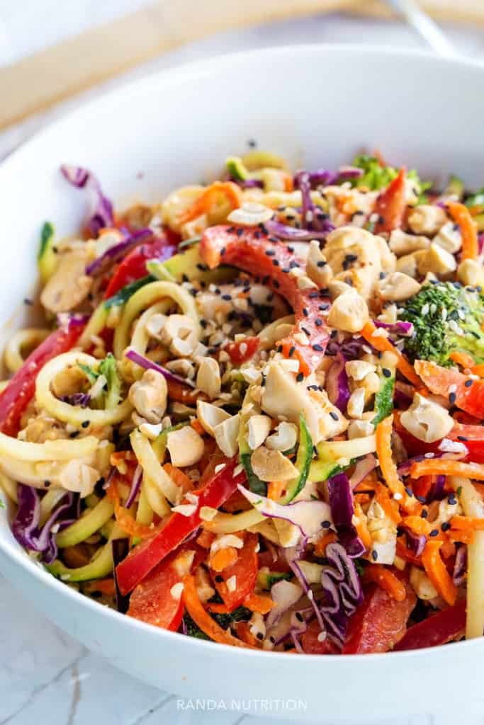 veggie noodle salad tossed with a peanut dressing