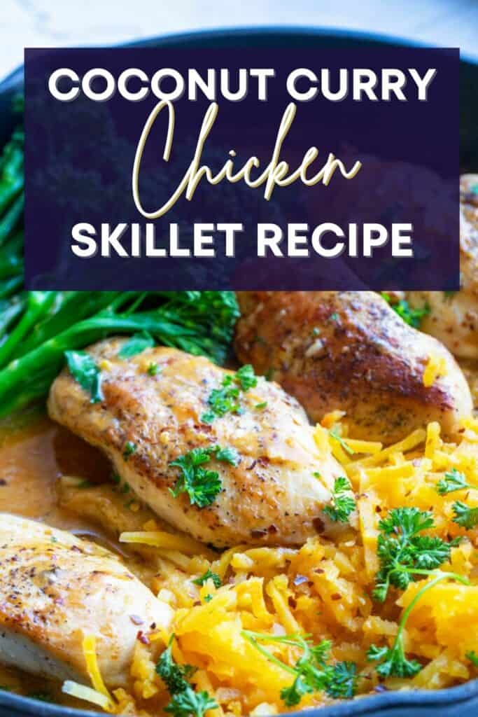 If you love coconut curry recipes, then this creamy and dairy free coconut curry chicken skillet is right up your alley. This one pot meal is amazing served over cauliflowe rice and makes a great Whole30 recipe.