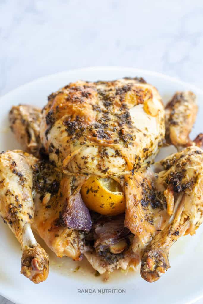 whole roast chicken resting