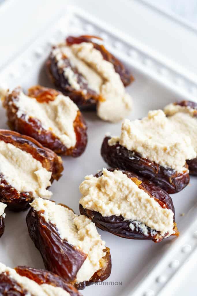 cashew cream cheese stuffed inside dates as an appetizer