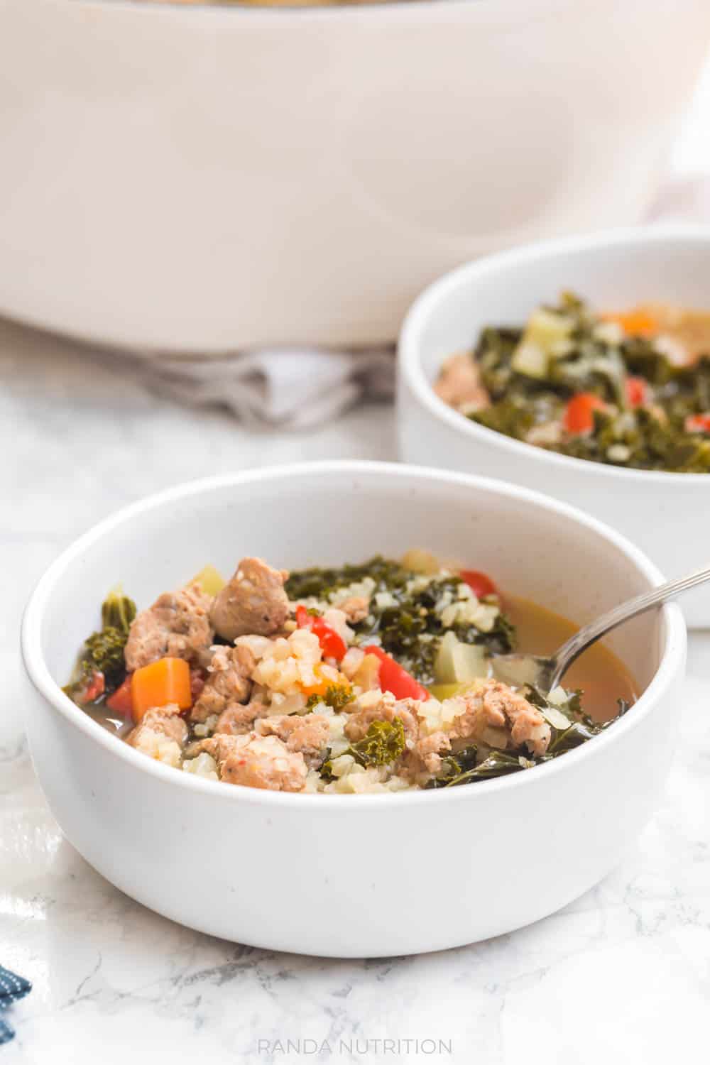bowls of kale sausage soup