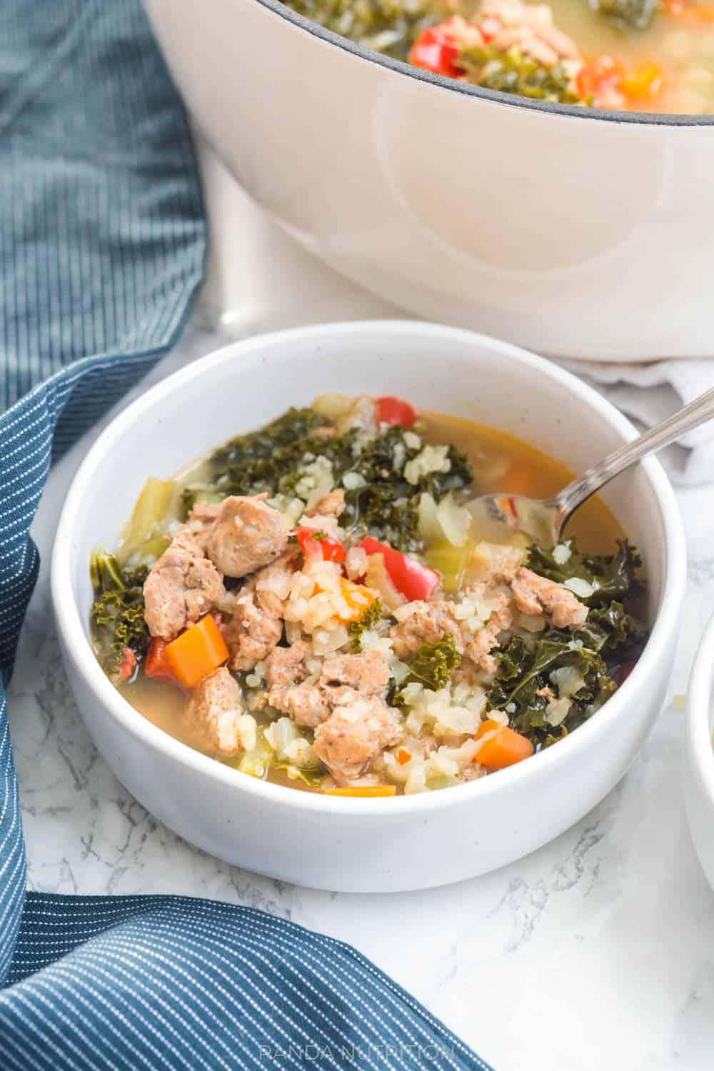 close up of kale sausage soup