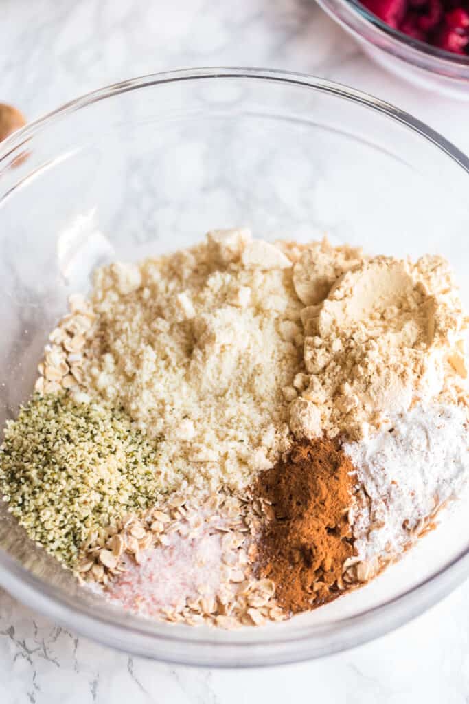 protein powder added to the dry ingredients of a muffin batter.
