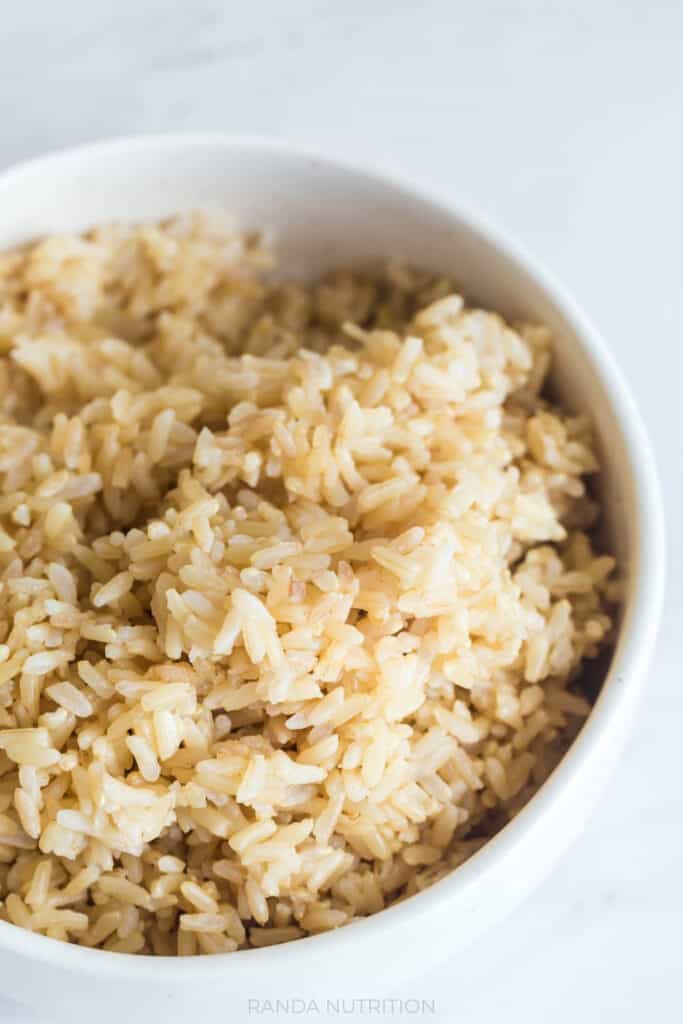 fluffy brown rice in a bowl