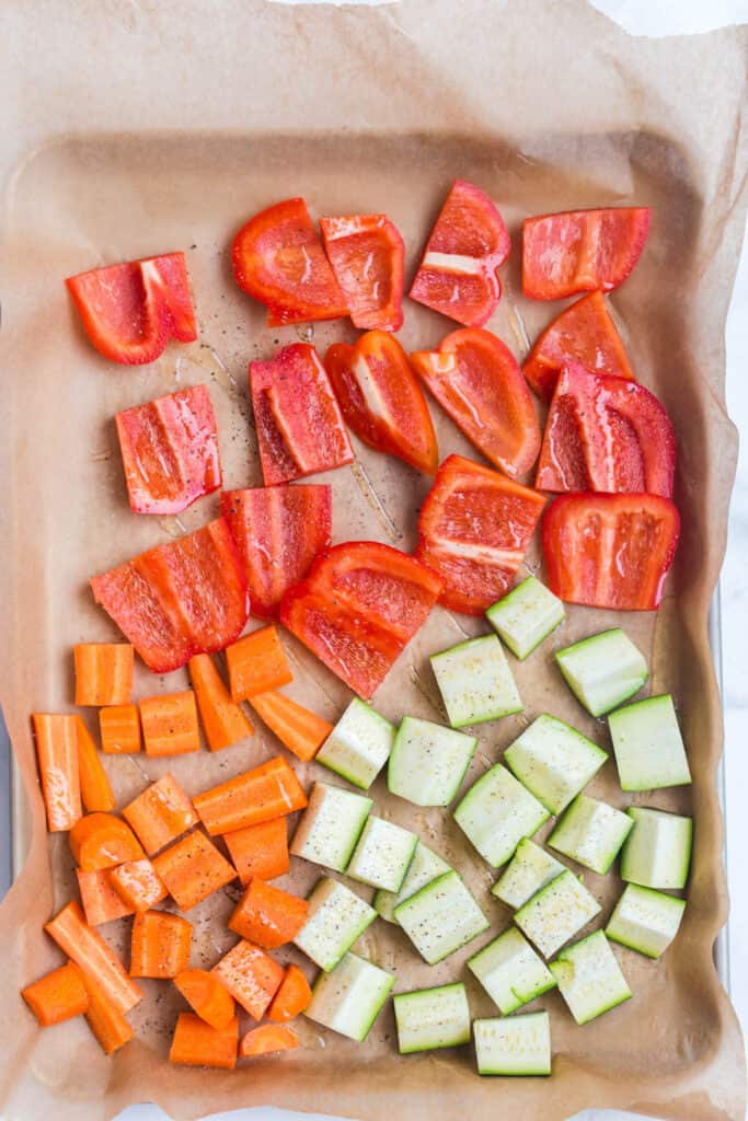 roasted red pepper, carrots, and zucchini for salad