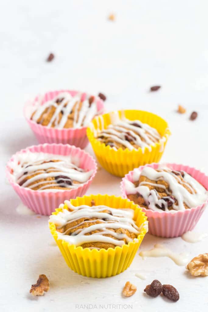 carrot cake muffins in colorful silicone wrappers