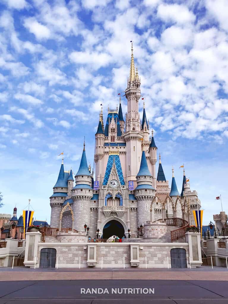 a photo of cinderella's castle at Magic Kingdom in January with a clear blue sky