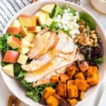 fall salad with apples, sweet potatoes, kale