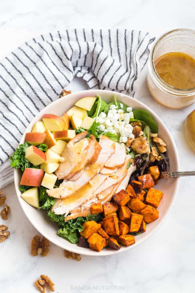 roasted sweet potatoes, goat cheese, kale, for a fall salad