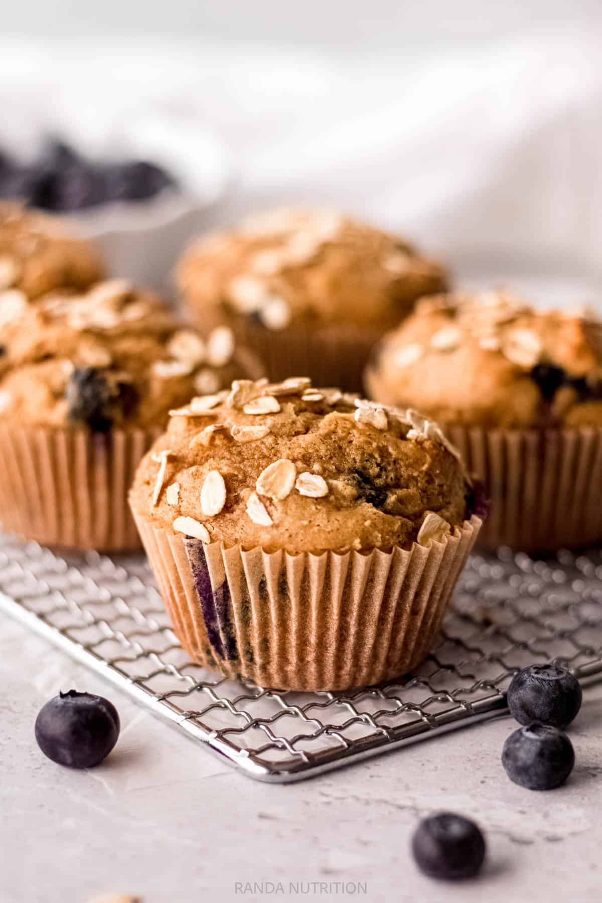 blueberry protein muffins on a cooling rack