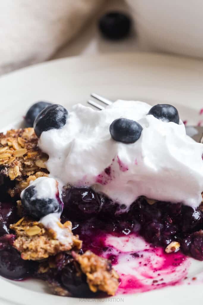 close up of healthy blueberry crumble