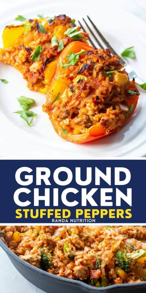 ground chicken stuffed peppersThis recipe for ground chicken stuffed peppers is an easy and healthy dinner idea made with simple ingredients. Perfect for meal-prep!