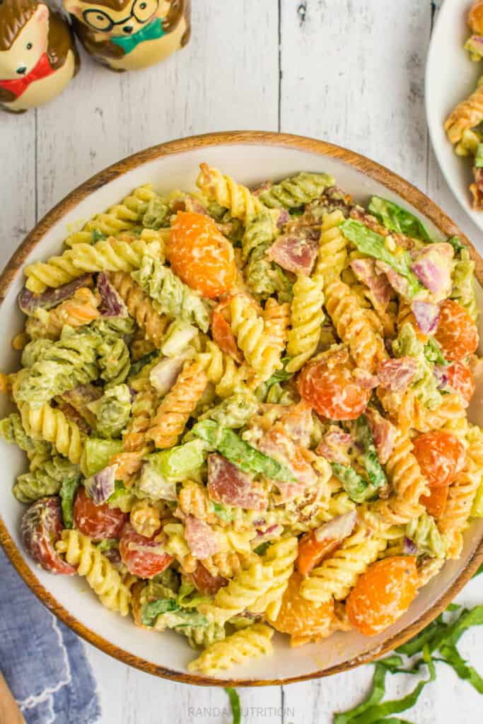 rotini pasta salad with avocado greek yogurt dressing