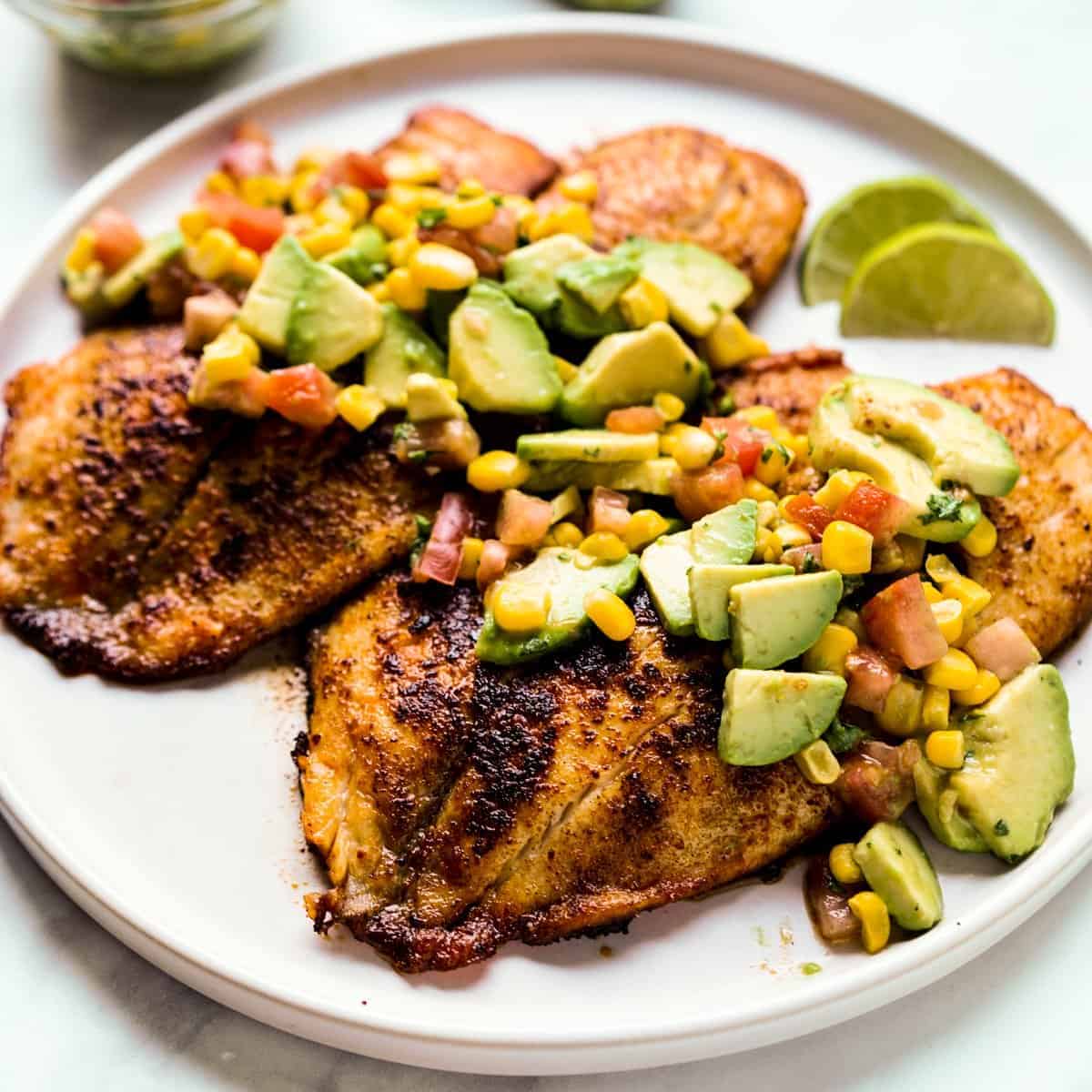 Tilapia with Avocado Corn Salsa Sq