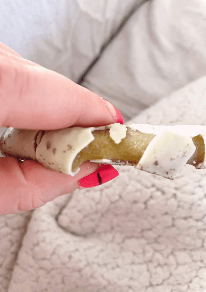 chewy protein bar with white chocolate coating