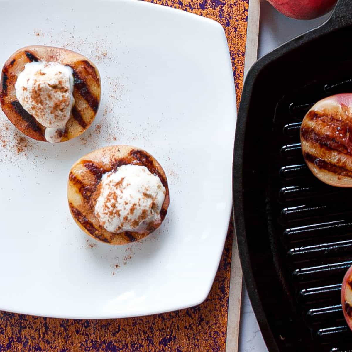 grilled peaches plated