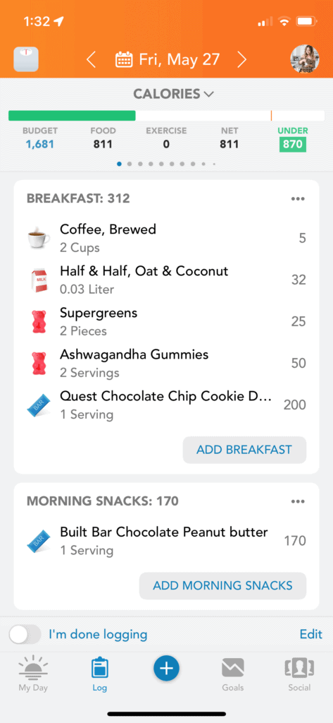 calorie overview in lose it app