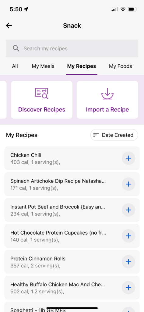 importing a recipe on myfitnesspal