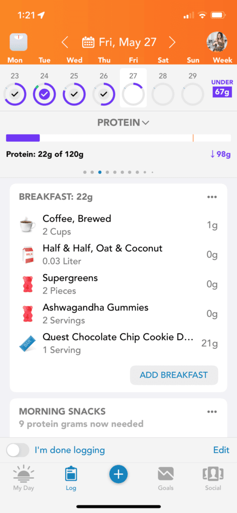 protein view for tracking in lose it