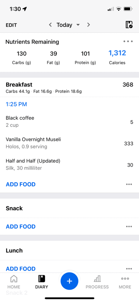 macro view for tracking in myfitnesspal premium