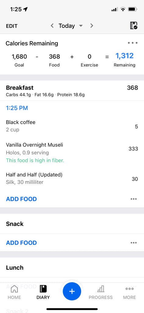calorie overview in myfitnesspal