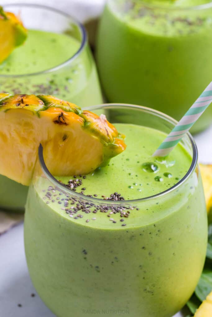 close up of a chia seed spinach smoothie
