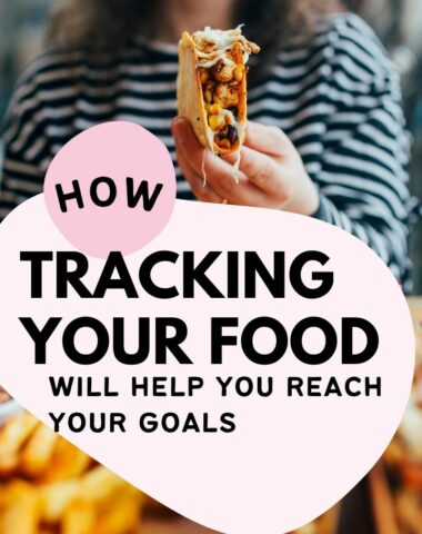 woman eating tacos with tracking food title