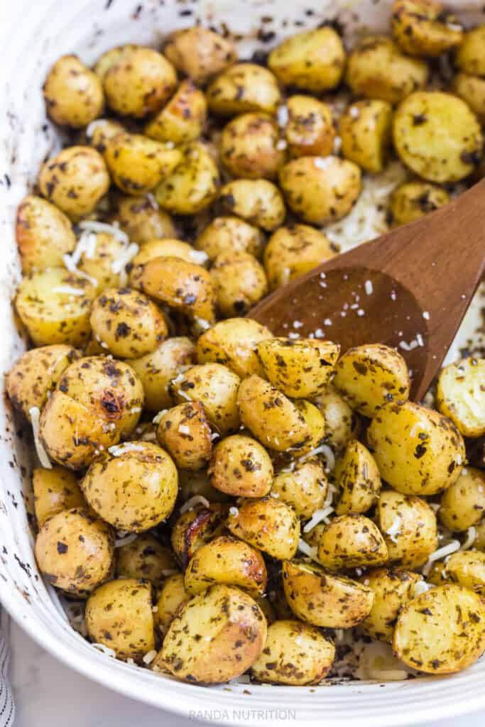 roasted pesto potatoes with parmesan